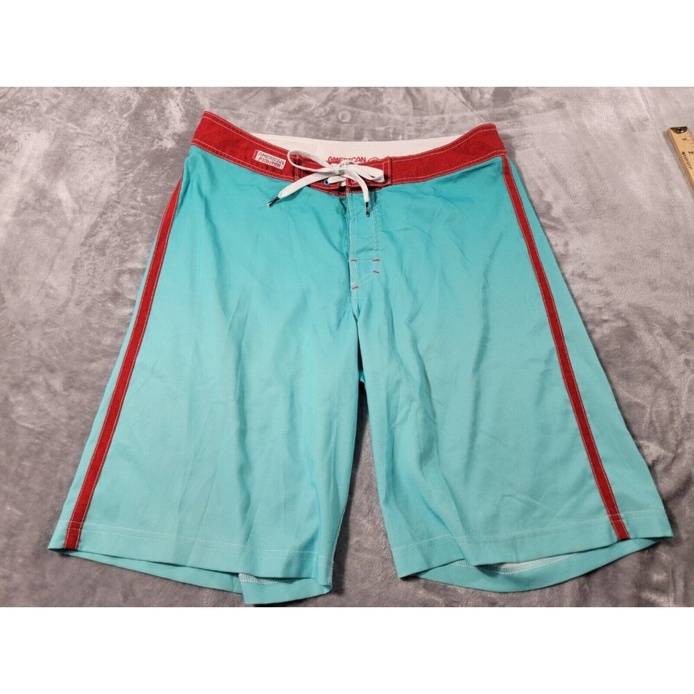 American Fighter Board Shorts Adult Size 36x11 Red Turquoise Green‎ Casual Men's